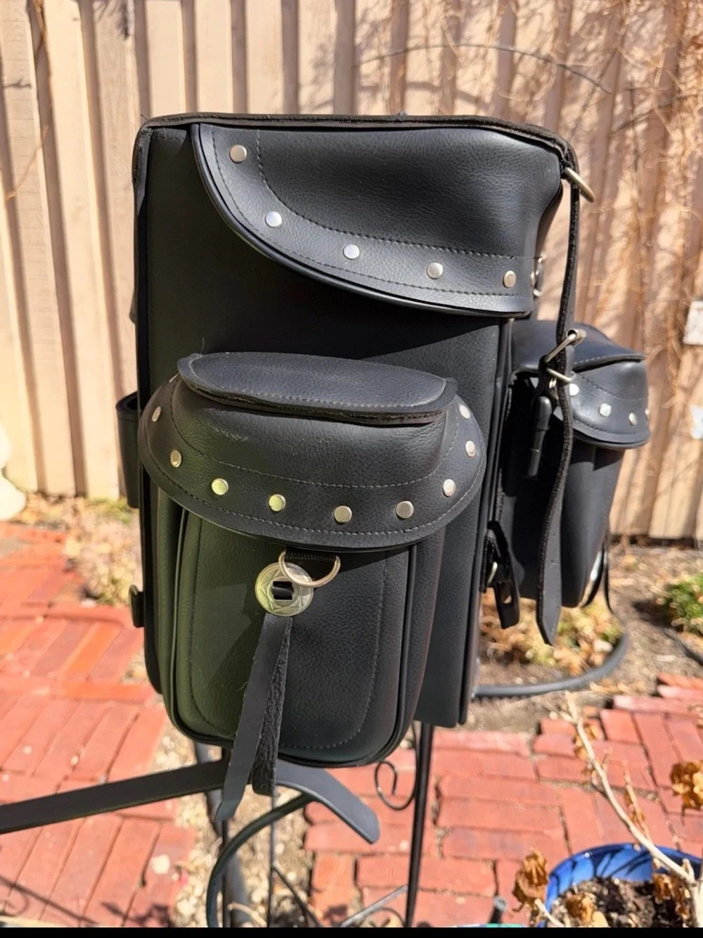 Harley-Davidson Black Leather Duffel-Style Motorcycle Bag with Stud Details